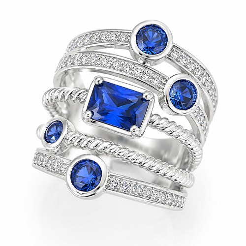 Sterling silver Louis design blue tanzanite cubic zirconia band ring 22mm wide - Image 2