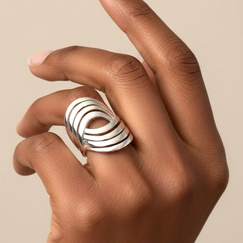 Sterling silver lines wrap design band ring 25mm wide