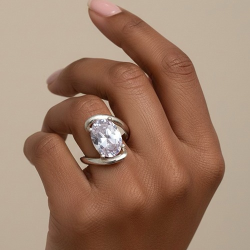 Sterling silver wave design oval white cubic zirconia ring 19mm wide