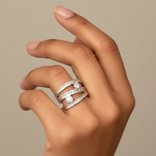 Sterling silver simple textured cubic zirconia band ring 15mm wide