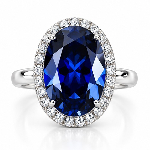 Sterling silver Holly design royal blue tanzanite cubic zirconia ring 17mm wide