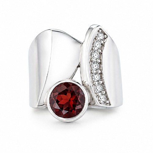 Sterling silver Atalia design abstract unique red cubic zirconia band ring 20mm wide - Image 3