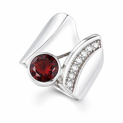 Sterling silver Atalia design abstract unique red cubic zirconia band ring 20mm wide