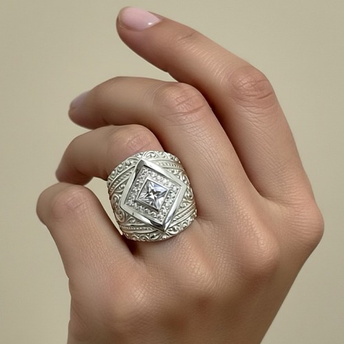Sterling silver Donna design fillagree pattern bulky band ring 25mm wide
