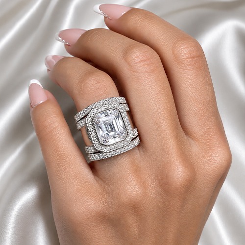 Sterling silver Demi wide design cubic zirconia band ring 22mm wide
