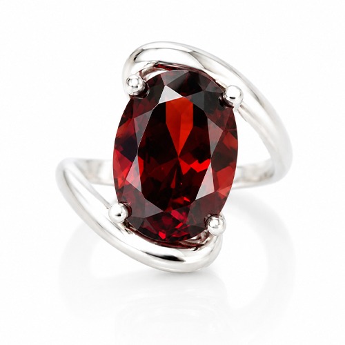 Sterling silver Jane design oval unique red cubic zirconia ring 19mm wide