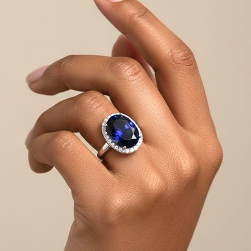 Sterling silver regal royal design blue tanzanite cubic zirconia ring 17mm wide