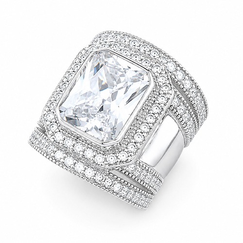 Sterling silver Demi design rectangular cubic zirconia bulky band ring 22mm wide - Image 3