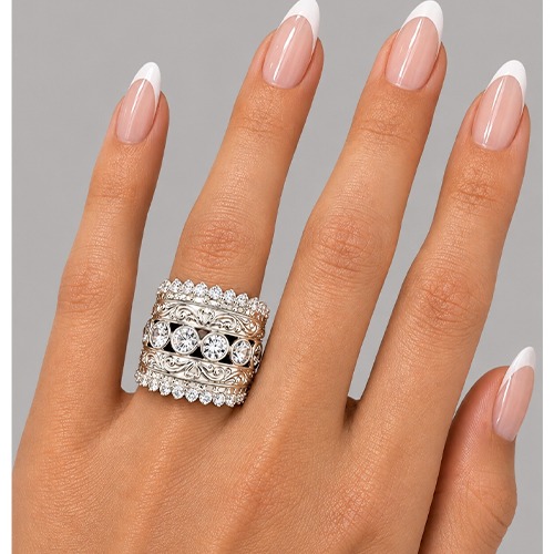 Sterling silver Arte design fillagree cubic zirconia band ring 22mm wide - Image 3
