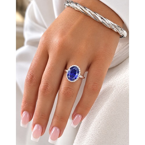 Sterling silver Holly design royal blue tanzanite cubic zirconia ring 17mm wide - Image 3