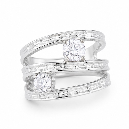 Sterling silver Jessica design simple textured cubic zirconia band ring 15mm wide - Image 2