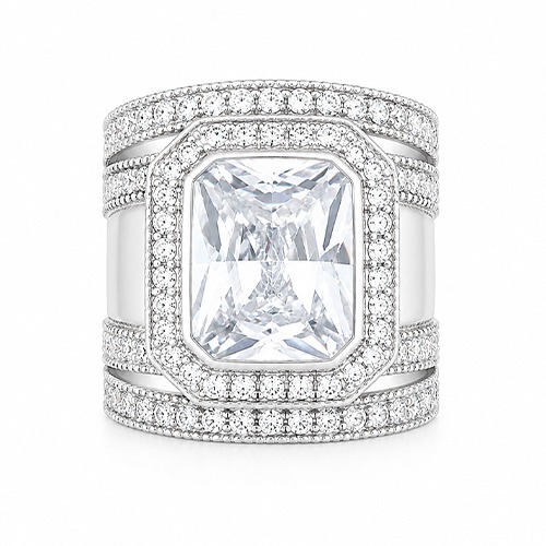 Sterling silver Demi design rectangular cubic zirconia bulky band ring 22mm wide - Image 4