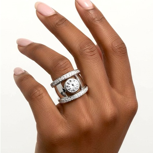 Sterling silver casa design cubic zirconia band ring 16mm wide