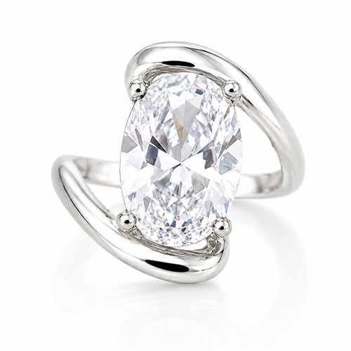 Sterling silver Jane design unique oval white cubic zirconia ring 19mm wide