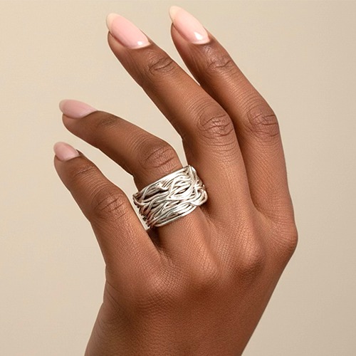 Sterling silver mesh arty wired band ring 14mm wide
