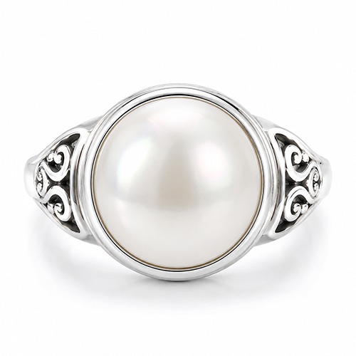 Sterling silver Andi design mabe pearl with fillagree details 16mm wide