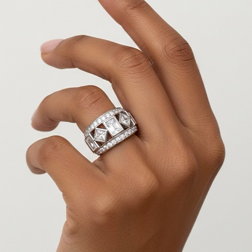 Sterling silver Sophia design white cubic zirconia band ring 15mm wide
