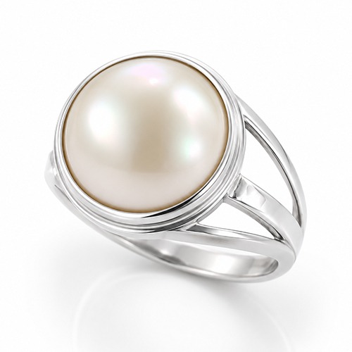 Sterling silver Gwen design Mabe pearl classic medium style triple band ring 16mm wide - Image 2