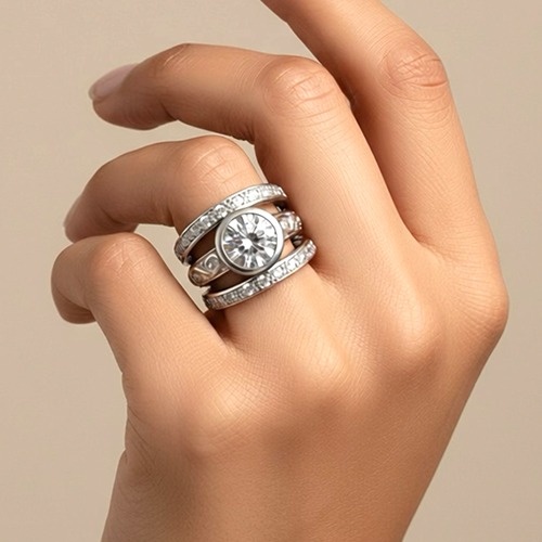 Sterling silver Dienie design cubic zirconia band ring 19mm wide