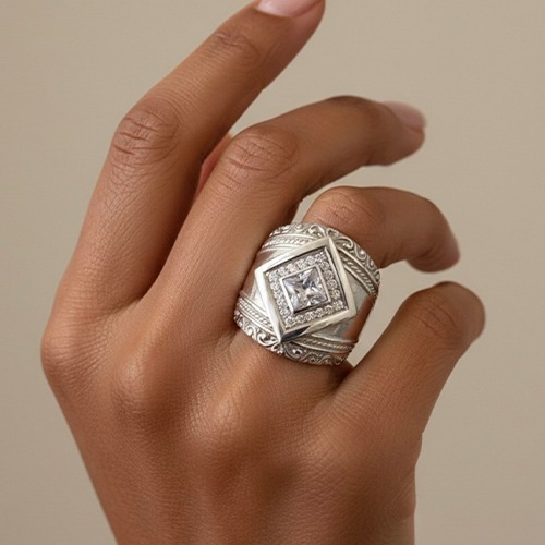 Sterling silver Donna diamond design bulky band ring 25mm wide