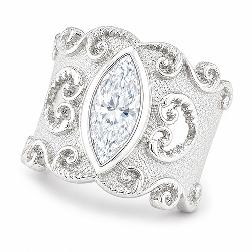 Sterling silver Arabella design Vintage marquise white cubic zirconia band ring 15mm wide - Image 2