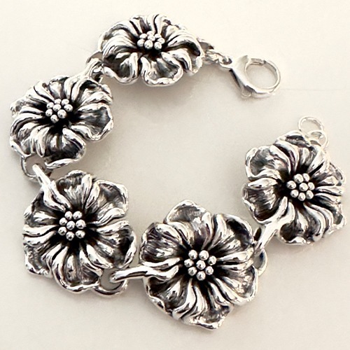 Sterling silver Hibiscus flower bulky bracelet 30mm wide