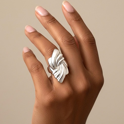 Sterling silver bold ribbon design ring 40mm wide