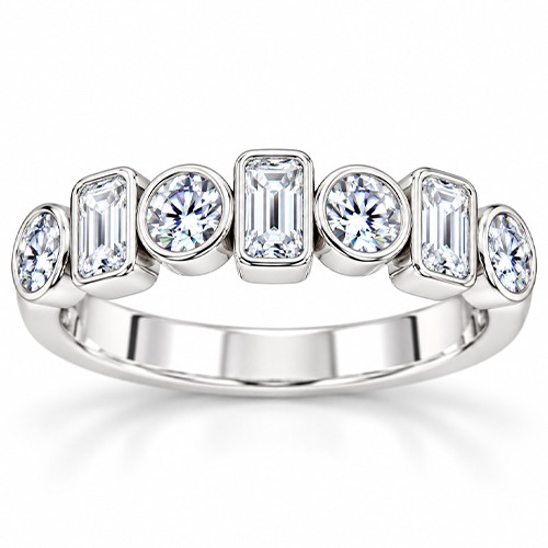 Sterling silver Grace design circle square pattern cubic zirconia band ring 5mm wide