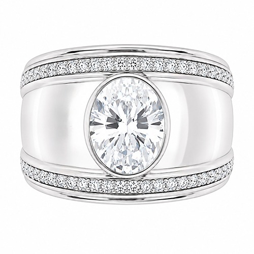 Sterling silver Adriana design oval setting cubic zirconia band ring 16mm wide