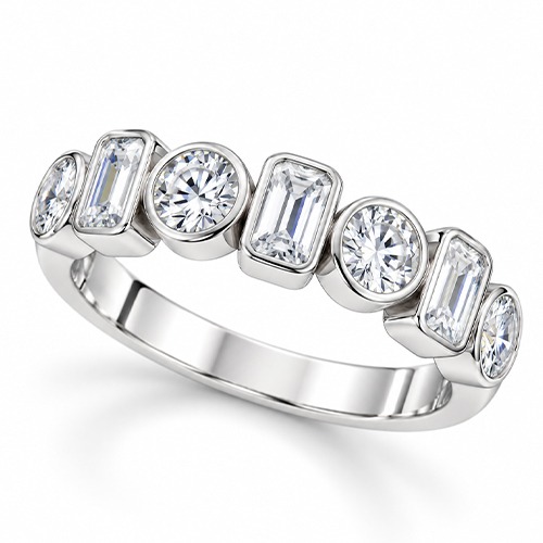 Sterling silver Grace design circle square pattern cubic zirconia band ring 5mm wide - Image 2