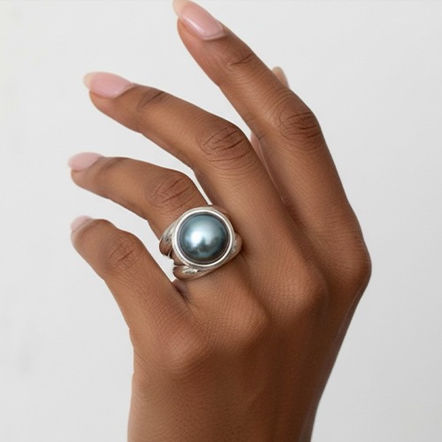Sterling silver bulky setting double band blue mabe pearl ring 18mm wide
