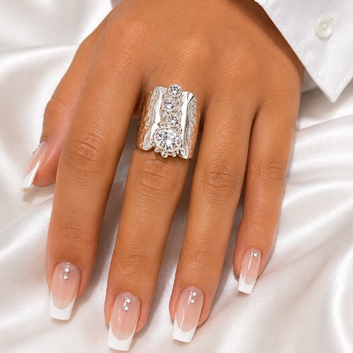 Sterling silver Melanie design white cubic zirconia unique ring 27mm wide