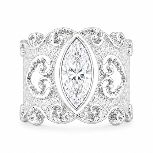 Sterling silver Arabella design Vintage marquise white cubic zirconia band ring 15mm wide