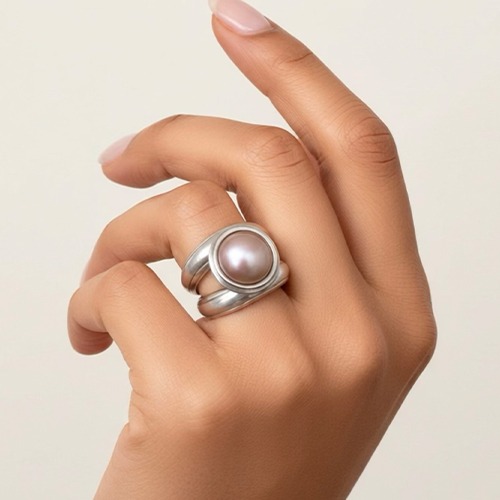 Sterling silver bulky setting double band champagne brown mabe pearl ring 18mm wide
