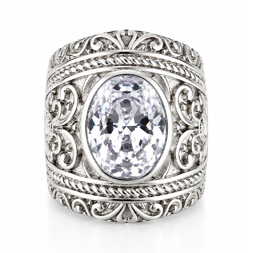 Sterling silver Versailles design oval cubic zirconia fillagree band ring 24mm wide