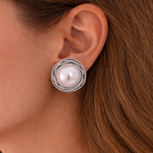 Sterling silver Laura Freshwater pearl halo large stud earrings 22mm size