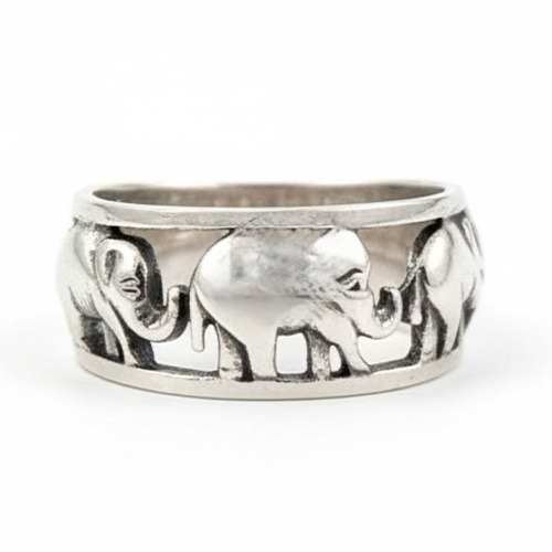 Sterling silver Elephant trio solid band ring 10mm wide