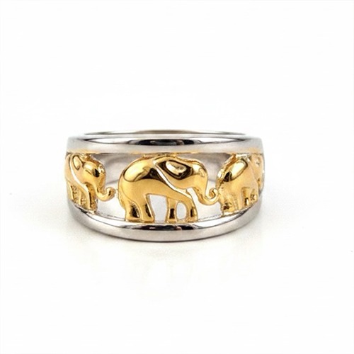 Sterling silver Elephant trio gold plated band ring 11mm wide