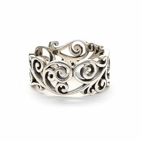 Sterling silver fillagree pattern eternity band ring 8mm wide
