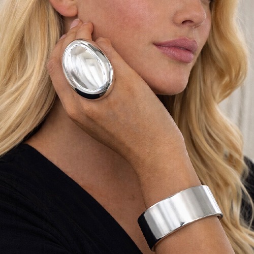 Sterling silver bold statement oval design indented hollow wide ring 45mm wide