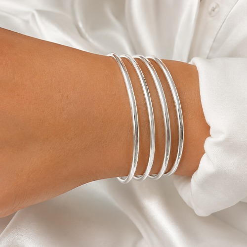Sterling silver 4 plain silver bangle combo 3mm wide