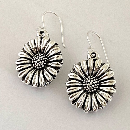 Sterling silver classic pretty sunflower hanging earrings 38mm long