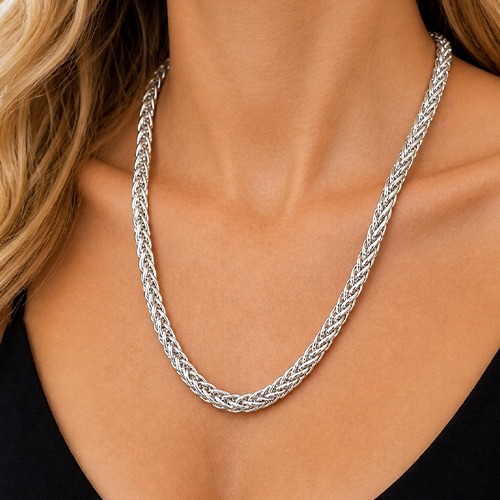 Sterling silver braided wheat chain necklace 10mm wide