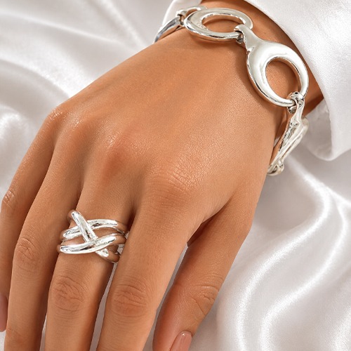 Sterling silver abstract design solid lines band ring 12mm wide