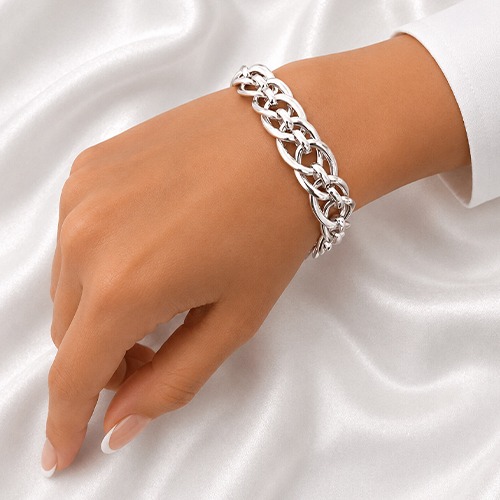 Sterling silver Monaco style solid chain link bracelet 13mm wide