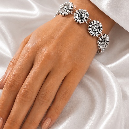 Sterling silver classic sunflower silver bracelet 18mm wide