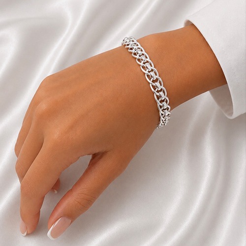 Sterling silver double solid link flat curb bracelet 8mm wide