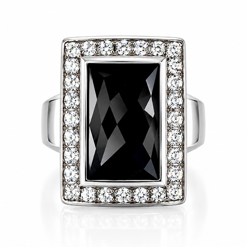 Sterling silver Siva design rectangular black cubic zirconia ring 20mm wide