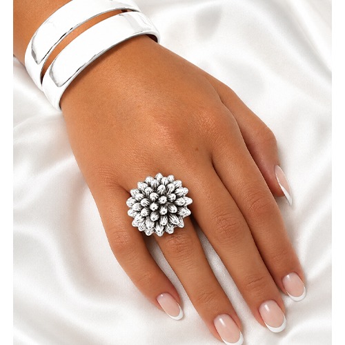 Sterling silver Exotic flower bold ring 28mm wide