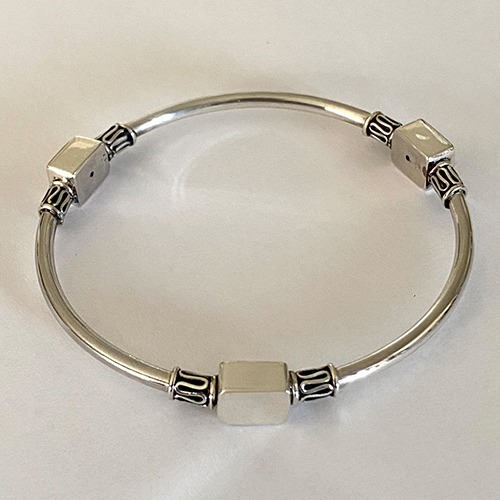 Sterling silver tribal design modern 3 rectangular blocks solid bangle 7mm wide